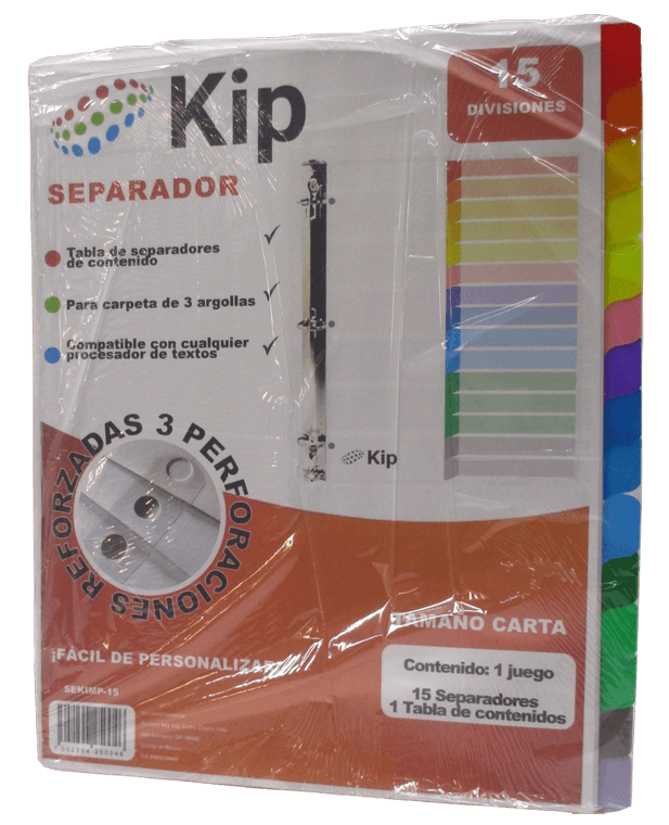 SEPARADORES KIP 15 DIVISIONES MODELO SEPKIP15 CEJA DE COLOR SIN NUMERO CON 1 JUEGO