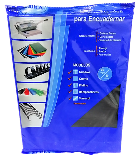 CUBIERTA PLASTICA NEGRA TAMAÑO CARTA CON 50 PIEZAS ZEBRA