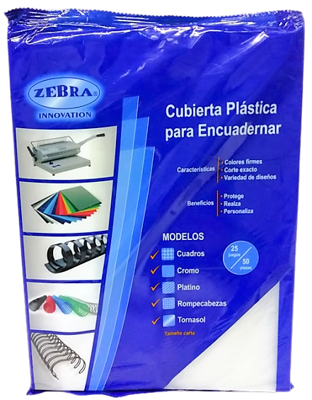 CUBIERTA PLASTICA CRISTAL TAMAÑO CARTA CON 50 PIEZAS ZEBRA