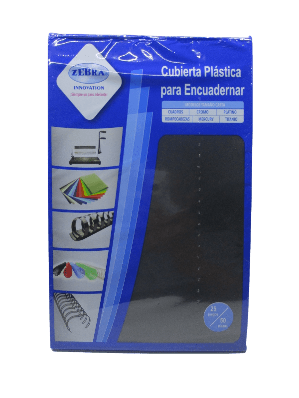 CUBIERTA PLASTICA NEGRO TAMAÑO OFICIO CON 50 PIEZAS ZEBRA