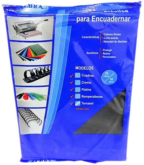 CUBIERTA PLASTICA HUMO TAMAÑO CARTA CON 50 PIEZAS