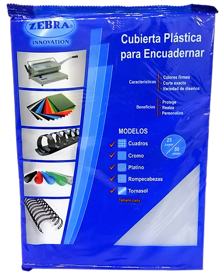 CUBIERTA PLASTICA KRISTAL TAMAÑO CARTA CON 50 PIEZAS ZEBRA