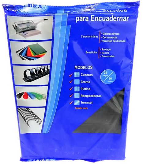 CUBIERTA PLASTICA AZUL MARINO TAMAÑO CARTA CON 50 PIEZAS ZEBRA